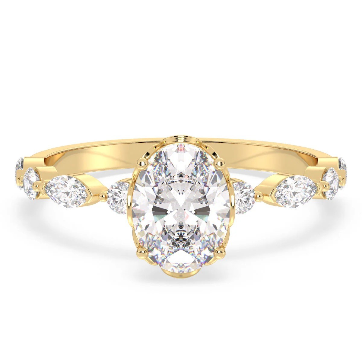 EF-VS1 1 2 3 CT Oval & Marquise Lab Grown Diamond Engagement Ring 14k Gold