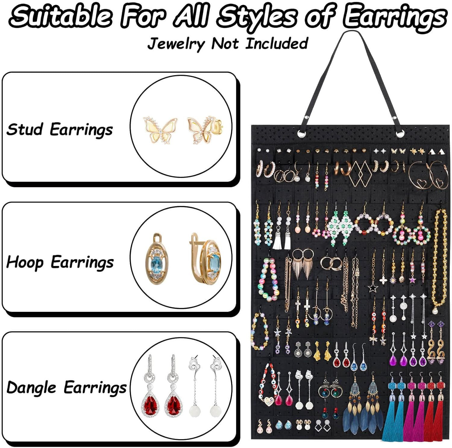 Large Hanging Earring Holder Organizer with 20 Extra Hooks for Jewelry Display