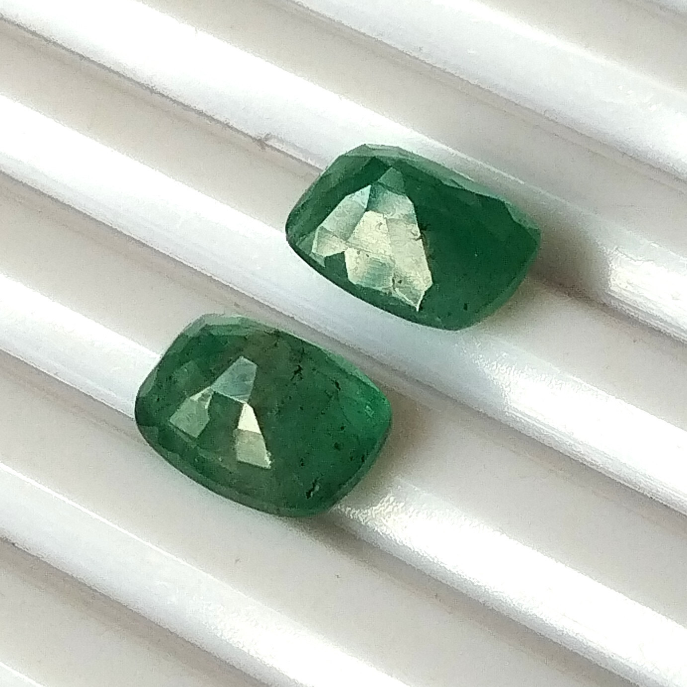 Zambian Emerald pair Cushion Cut 7X10 mm Faceted Natural Loose Gemstone 5.35 CTS