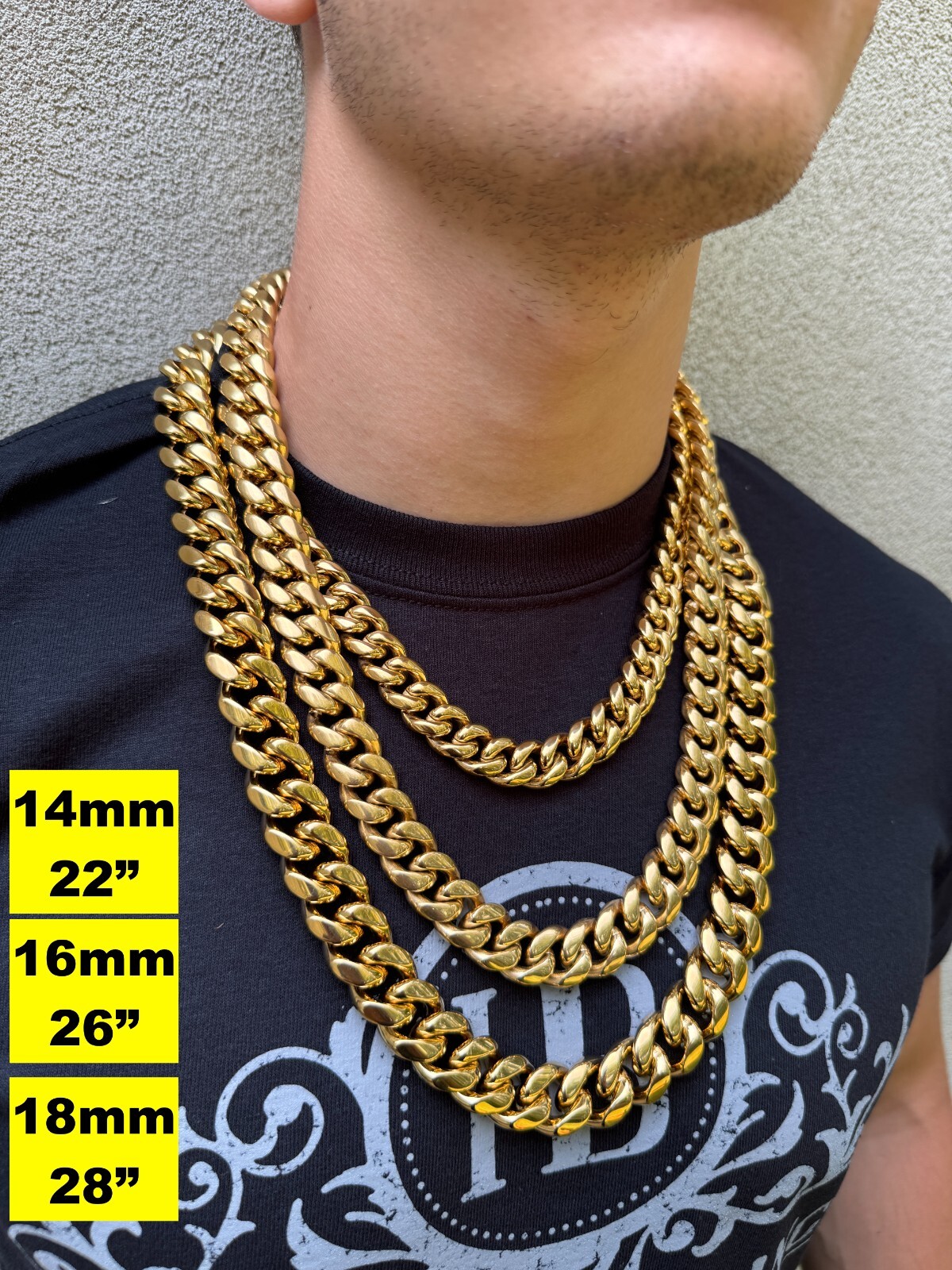 Miami Cuban Link Chain Necklace Bracelet 18k Gold Plated Stainless Steel 6-18mm