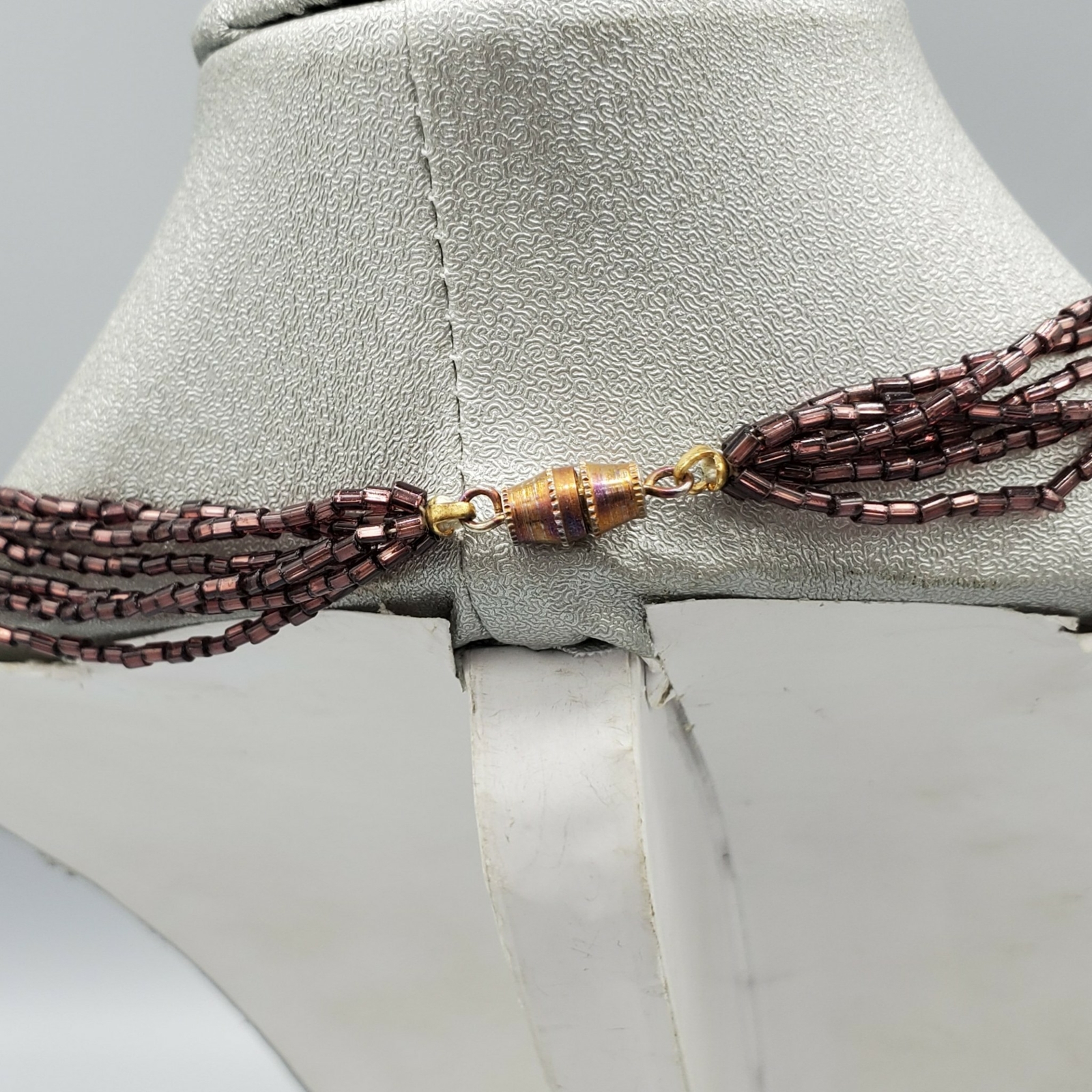 Purple Brown Plum Glass Tube Bead 6 Strand Knot Torsade Necklace 17″