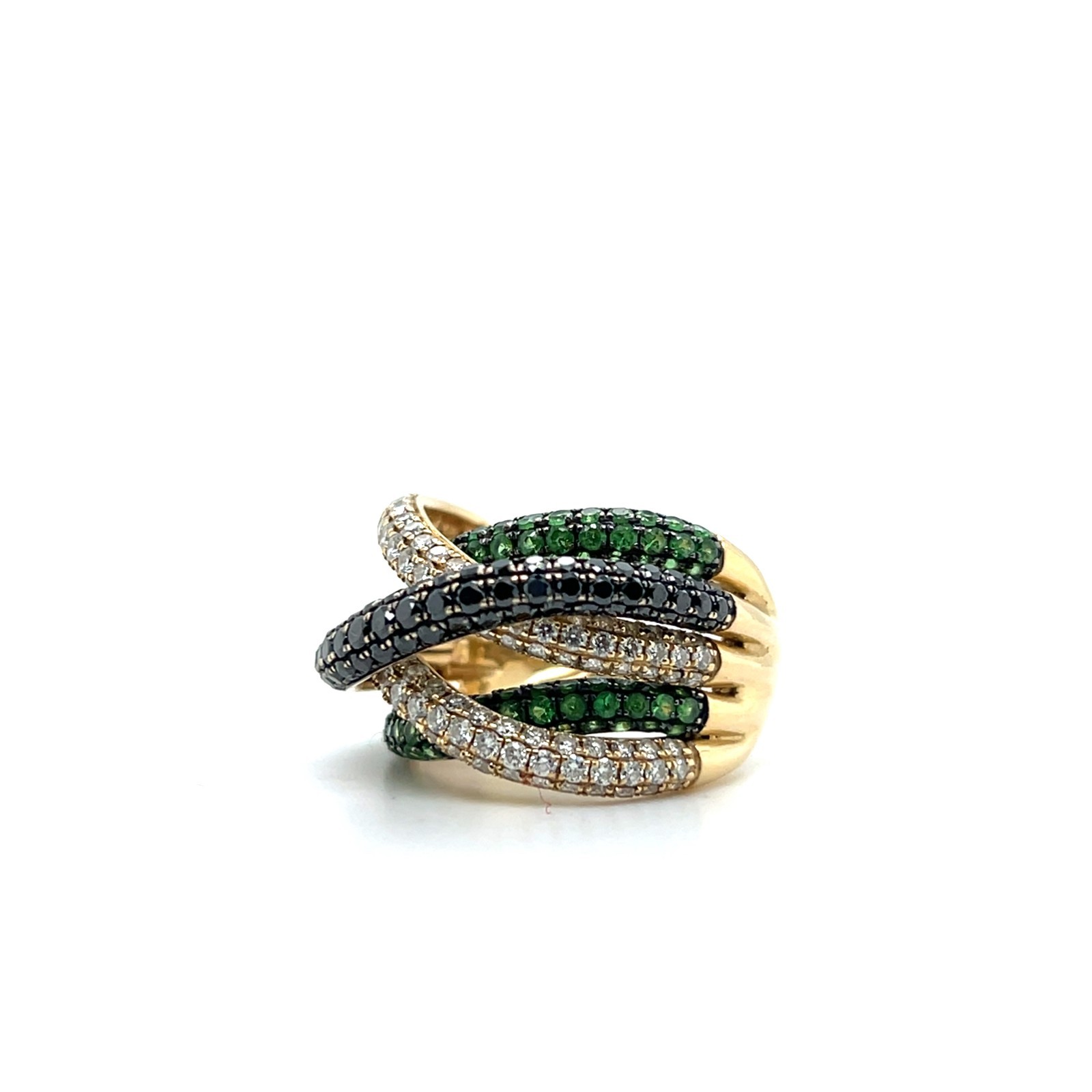 Effy Contemporary Diamond Black Diamond Tsavorite Garnet 14k Gold Cocktail Ring