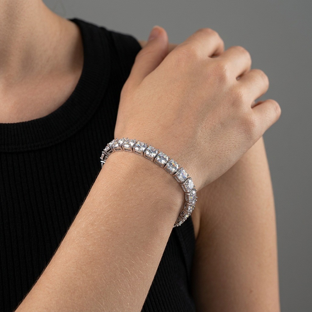 Hot Fashion 2-6.5mm VVS Moissanite Tennis Chain Bracelet 925 Sterling Silver
