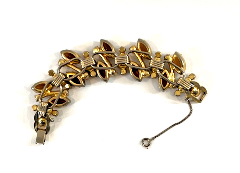 JULIANA D&E Amber Navettes, ABs, Art Glass 2-PC Set Bracelet Brooch