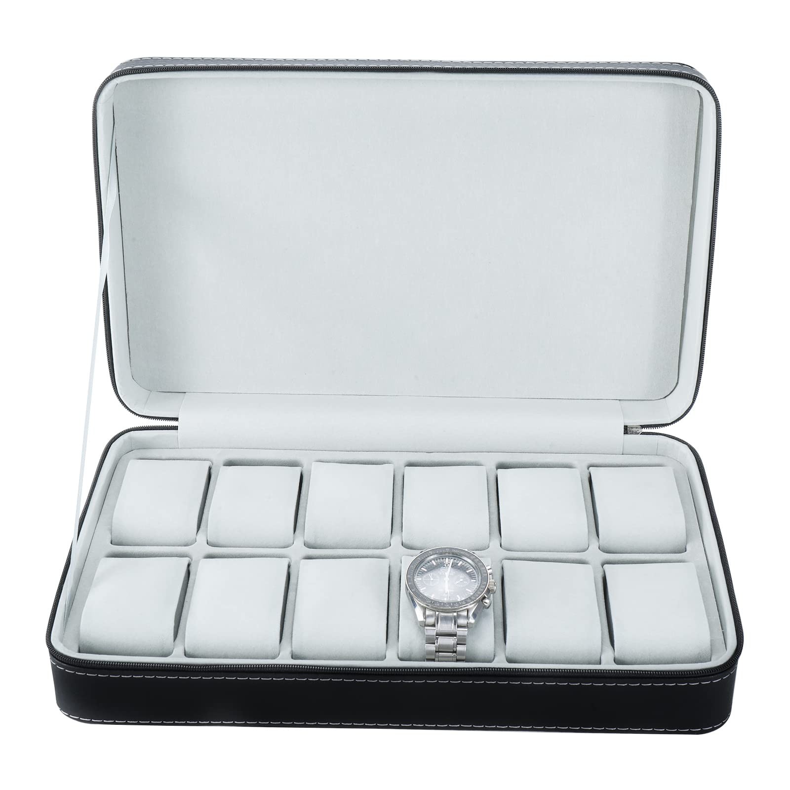 12 Slots Boxes,Portable Zip Jewelry Display Case with Removable Pillow for Je…