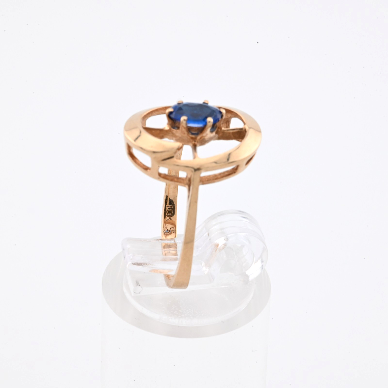 Vintage 10k Yellow Gold Oval Orbit Lab Created Spinel Ring Size 6 Mod Vibe