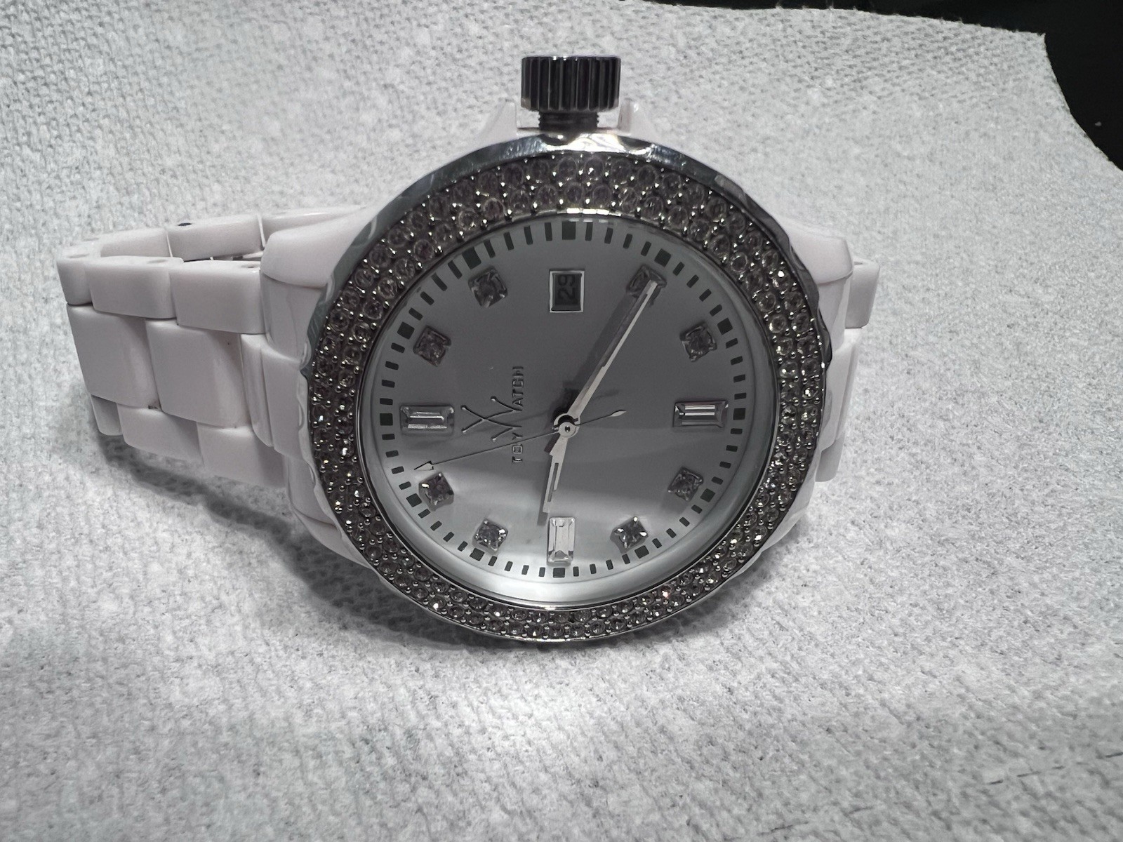 ToyWatch Women’s 40mm Quartz Analog Date 5 ATM White Bracelet Gem-Set Bezel
