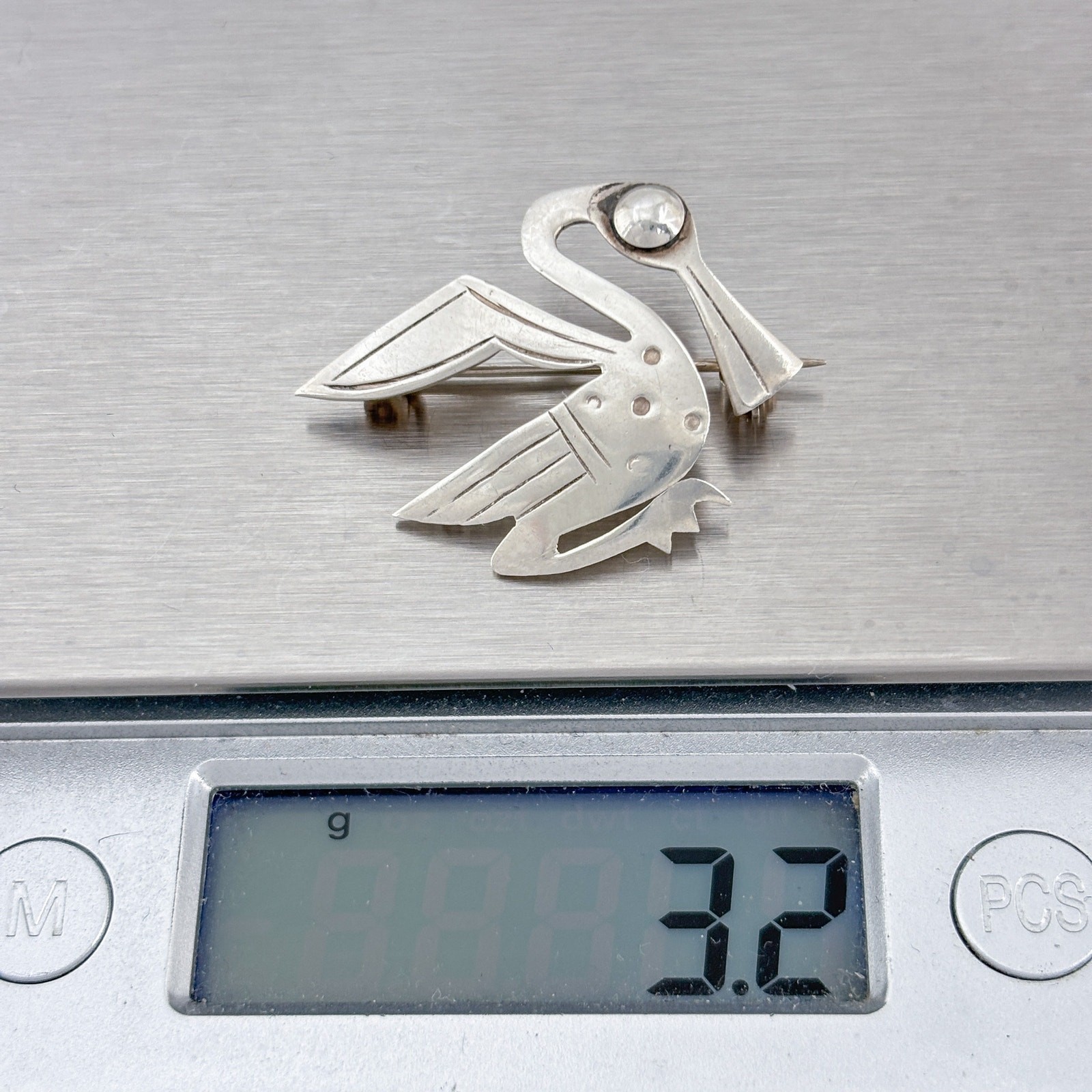 Vintage Sterling Silver 925 Peru Pelican Brooch