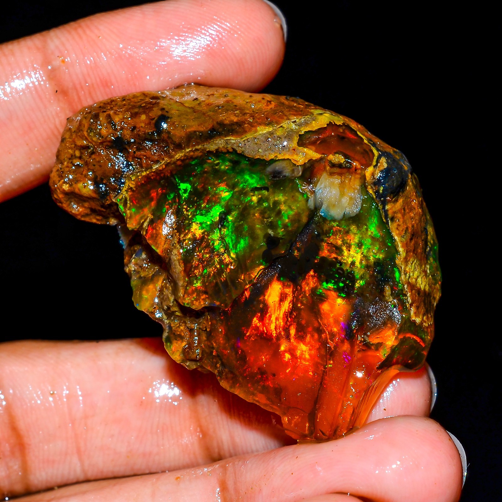 Natural Ethiopian Multi Fire Opal Rough Gemstone, 87Ct Loose Gemstone Opal L 14