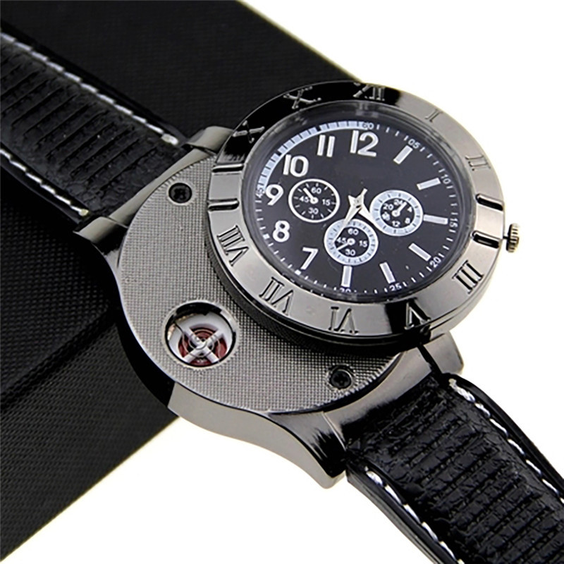 Military Men Lighter Watch USB Cigarette Rechargeable Windproof Flameless