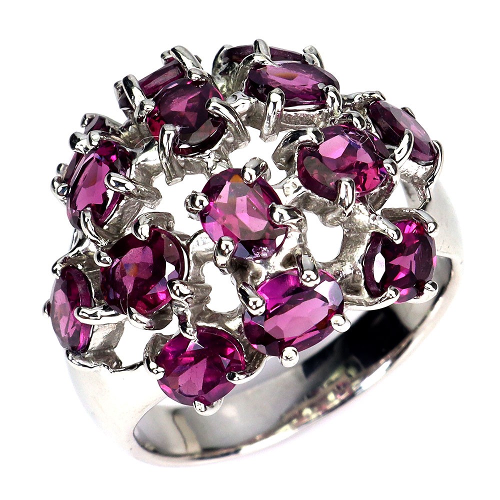 925 Sterling Silver Ring Oval Rhodolite Garnet Natural Gemstone Jewelry Size 9