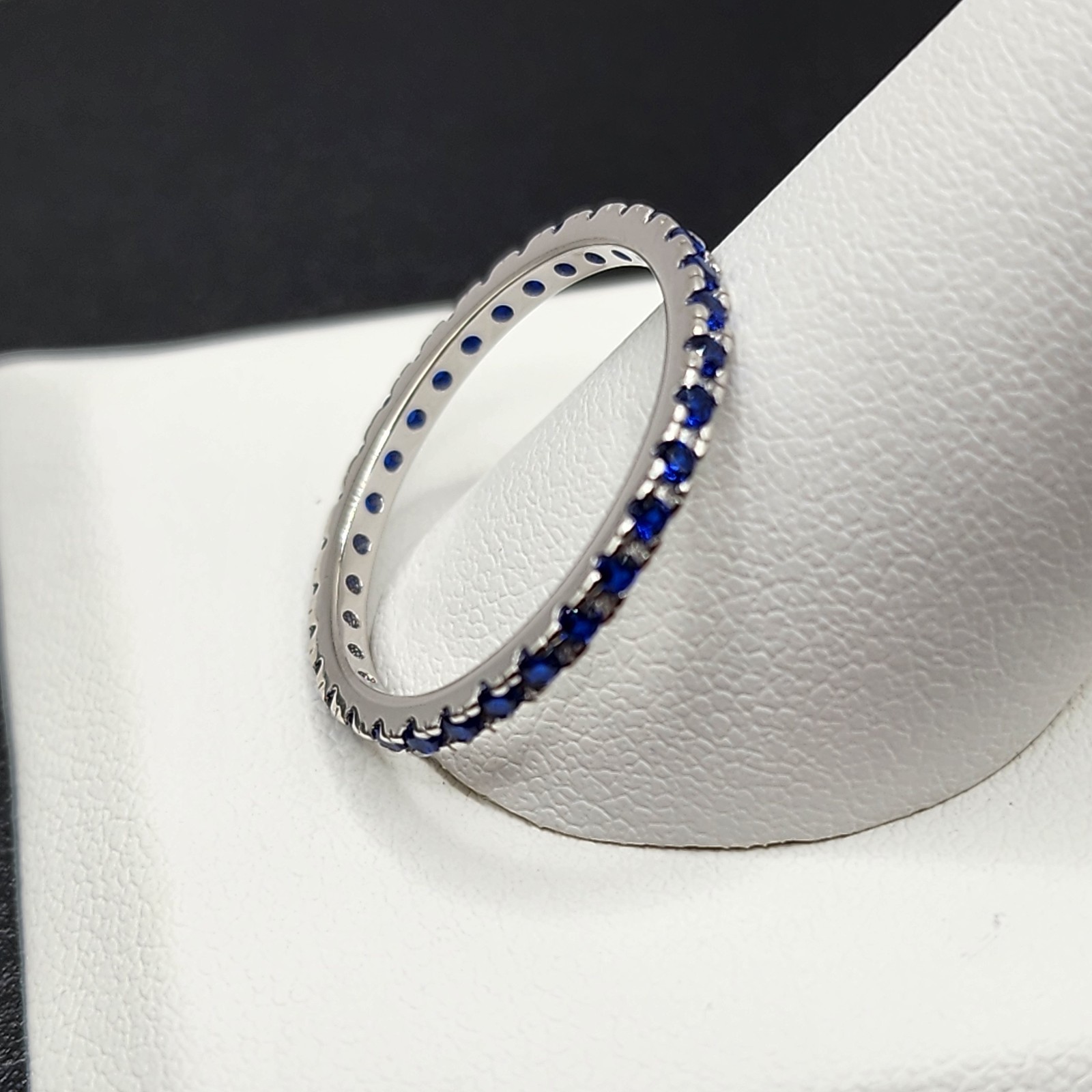 925 NEW Sterling Silver Blue CZ Eternity Band 2mm Size 7 ~FREE SHIPPING ~