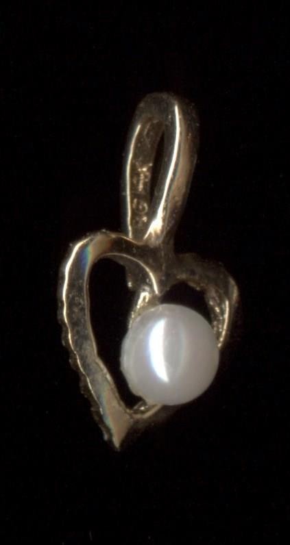 New 14K 11mm Solid Yellow Gold Round White Pearl Solitaire Heart Pendant ly