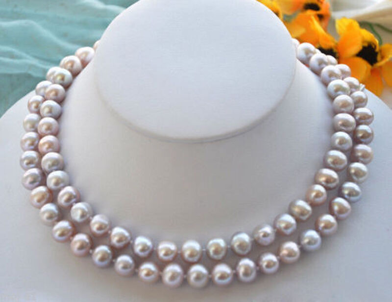 16″ 18″ 20″ 25″ 2Rows 7-8/8-9mm Natural Akoya Cultured Pearl Beads Knot Necklace