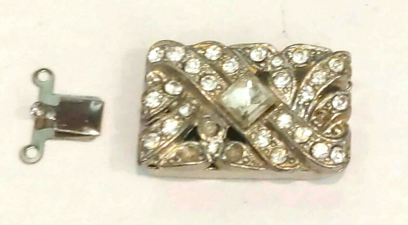 Antique Rhinestone White GT Trim Pendant Bracelet or Pearl Clasp 3/4″ x 1″ OK302