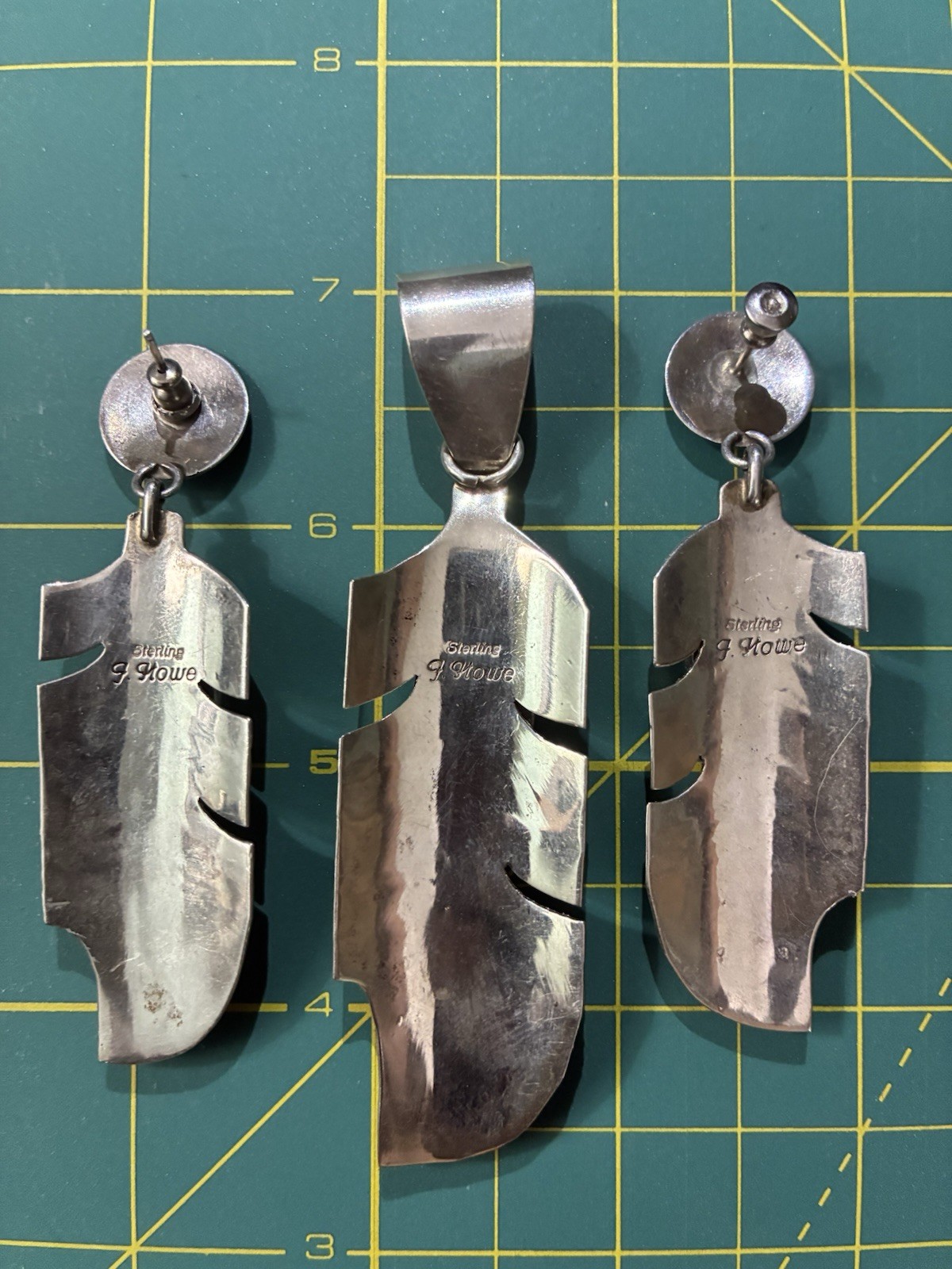 Back @ $755 @ 8PM 70s-80s Navajo J. Howe Feather Sterling/Stone Pendant/Earrings