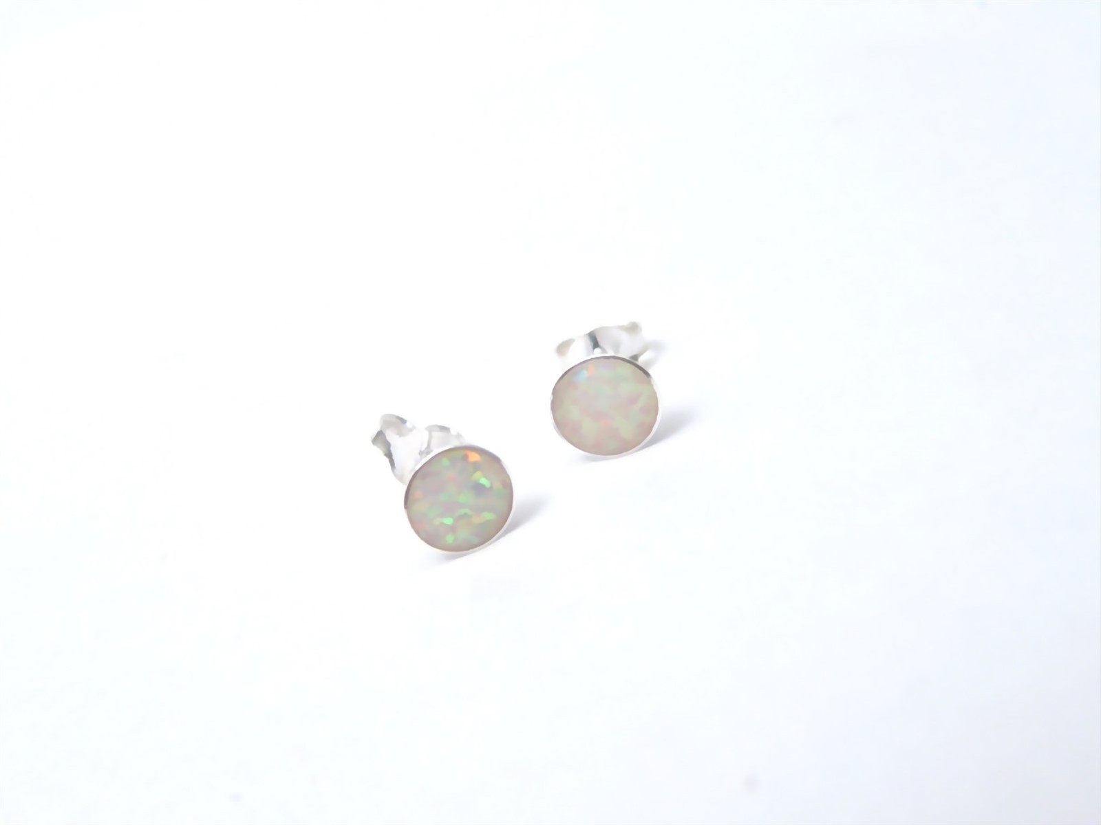 Sterling Silver Lab-Created White Opal Stud Earrings 6.2 mm