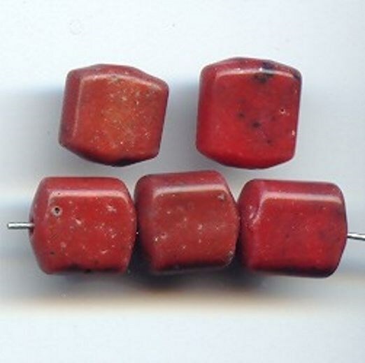 12 VINTAGE GLASS BURGUNDY GRANITE 13x11mm. CHICKLET BEADS 2781