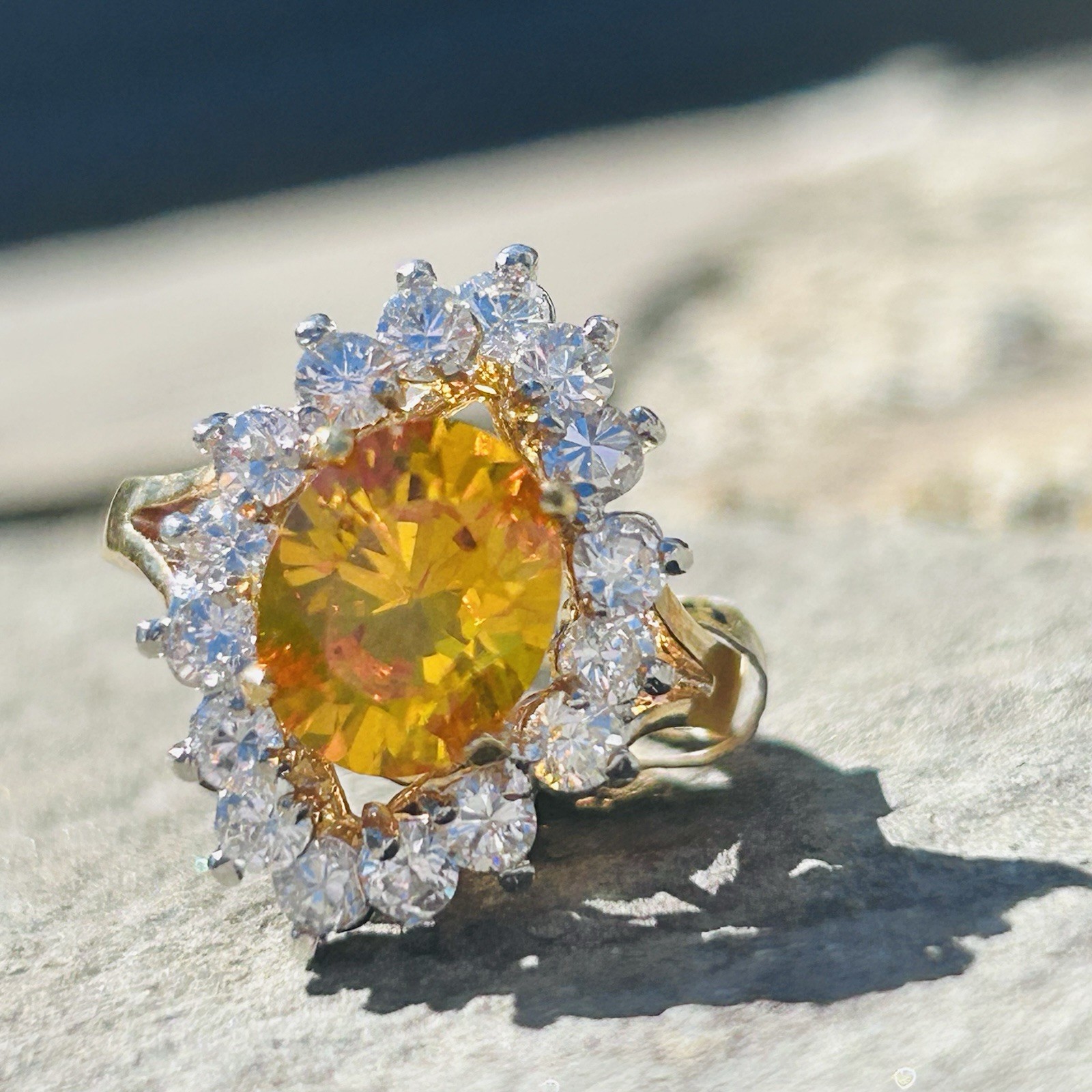 Vintage Cocktail Ring 14K Electroplate Gold Tone Cubic Zirconia Dura-Klad Size 8