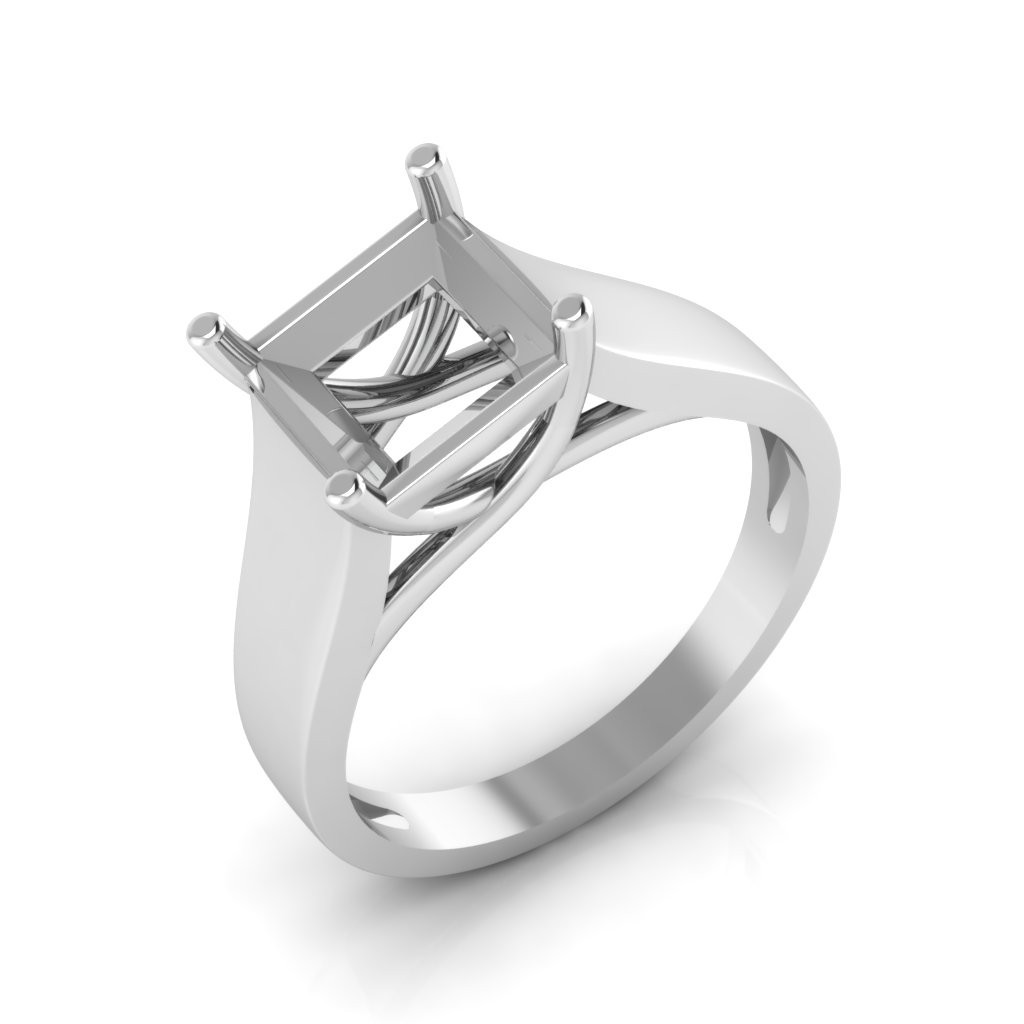 Real Solid 14K White Gold Ring Setting Princess Solitaire Semi Mount 7.50mm