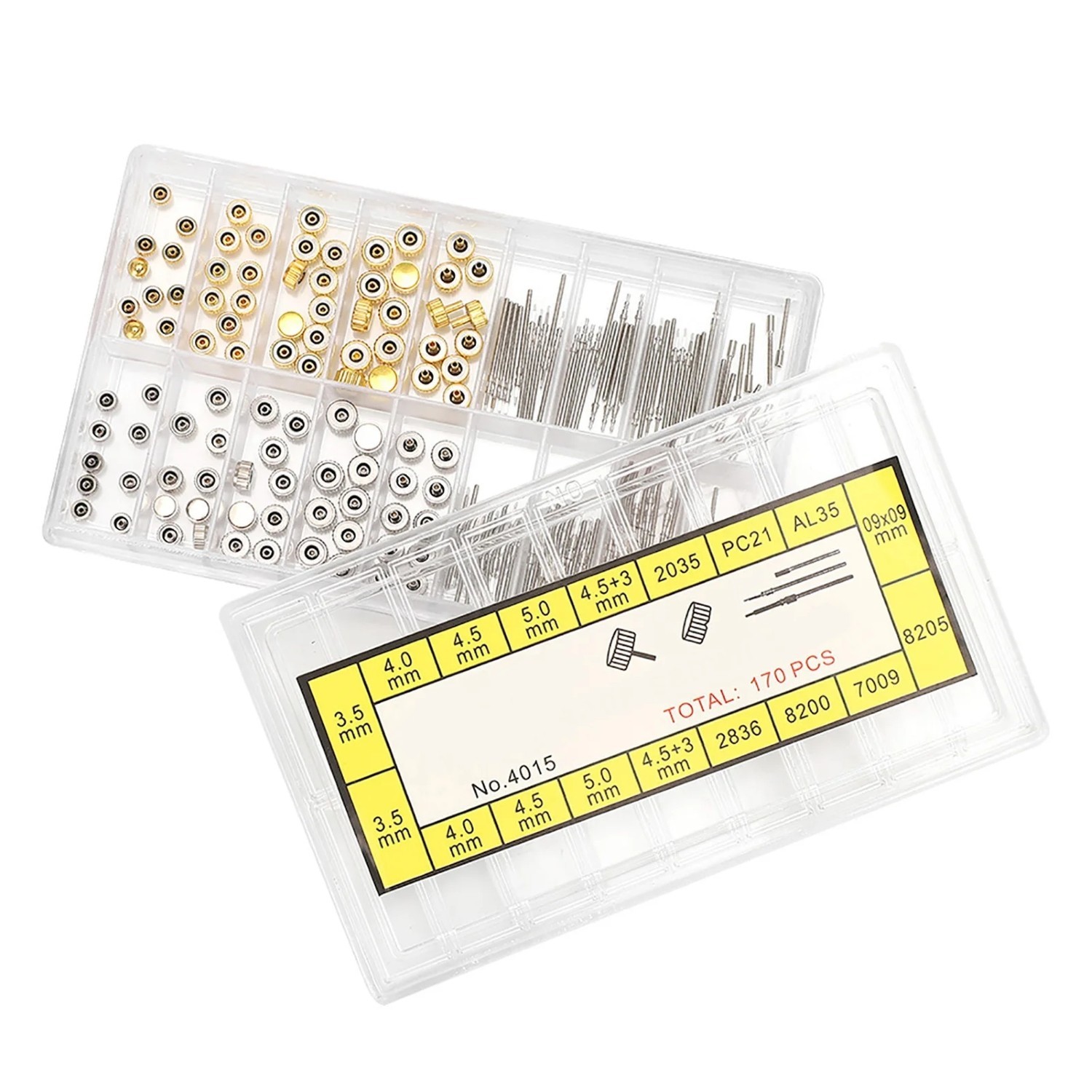 Assorted Watch Stem Extender & Crowns Repair Replacement Accessory Tool Box kit