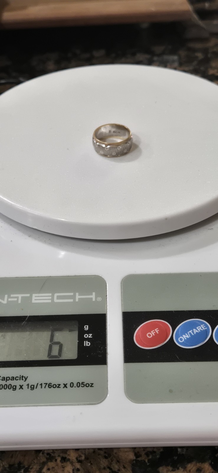 1960s 14K White & Yellow Gold Art Carved Wave & Orb Florentine Wedding Ring 5.5