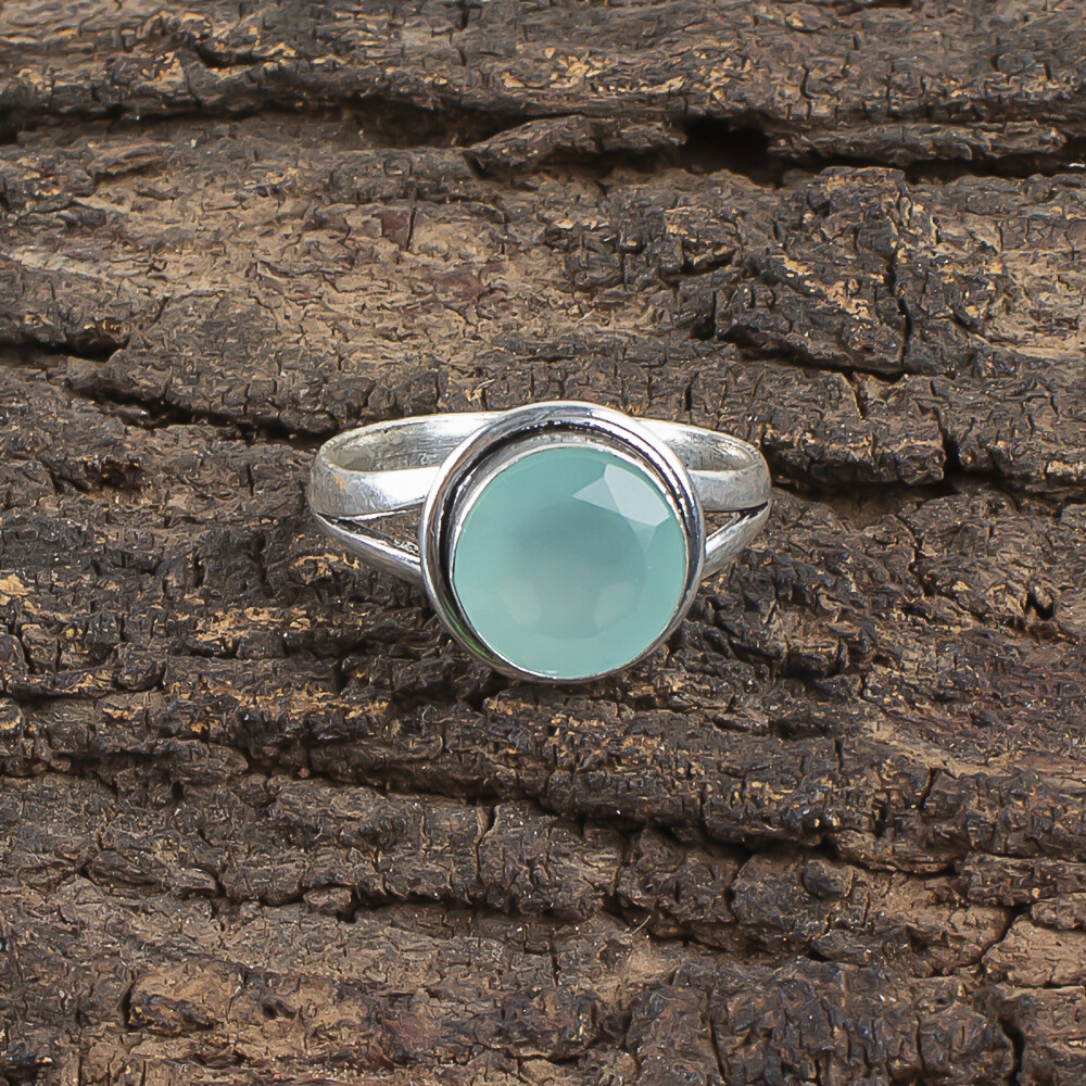 Natural Aqua Chalcedony 925 Sterling Silver Promise Anniversary New Band Ring