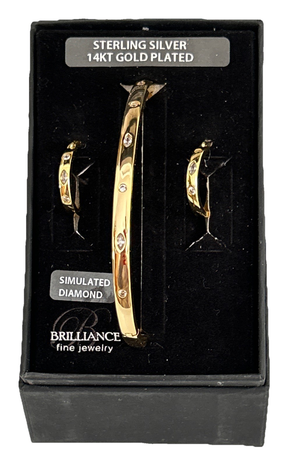 Brilliance Fine Jewelry 14K Gold Plated Sterling Silver Bangle & Earring Set NIB
