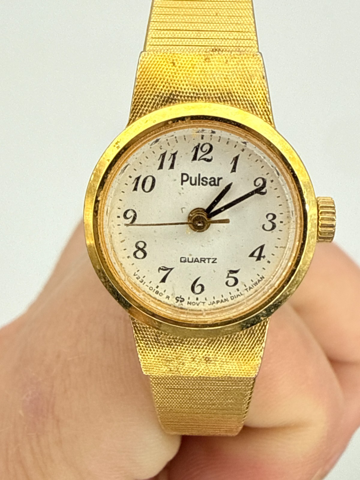 Vintage Pulsar Gold Tone Ladies Dainty Watch with Safety Chain Quartz Untested