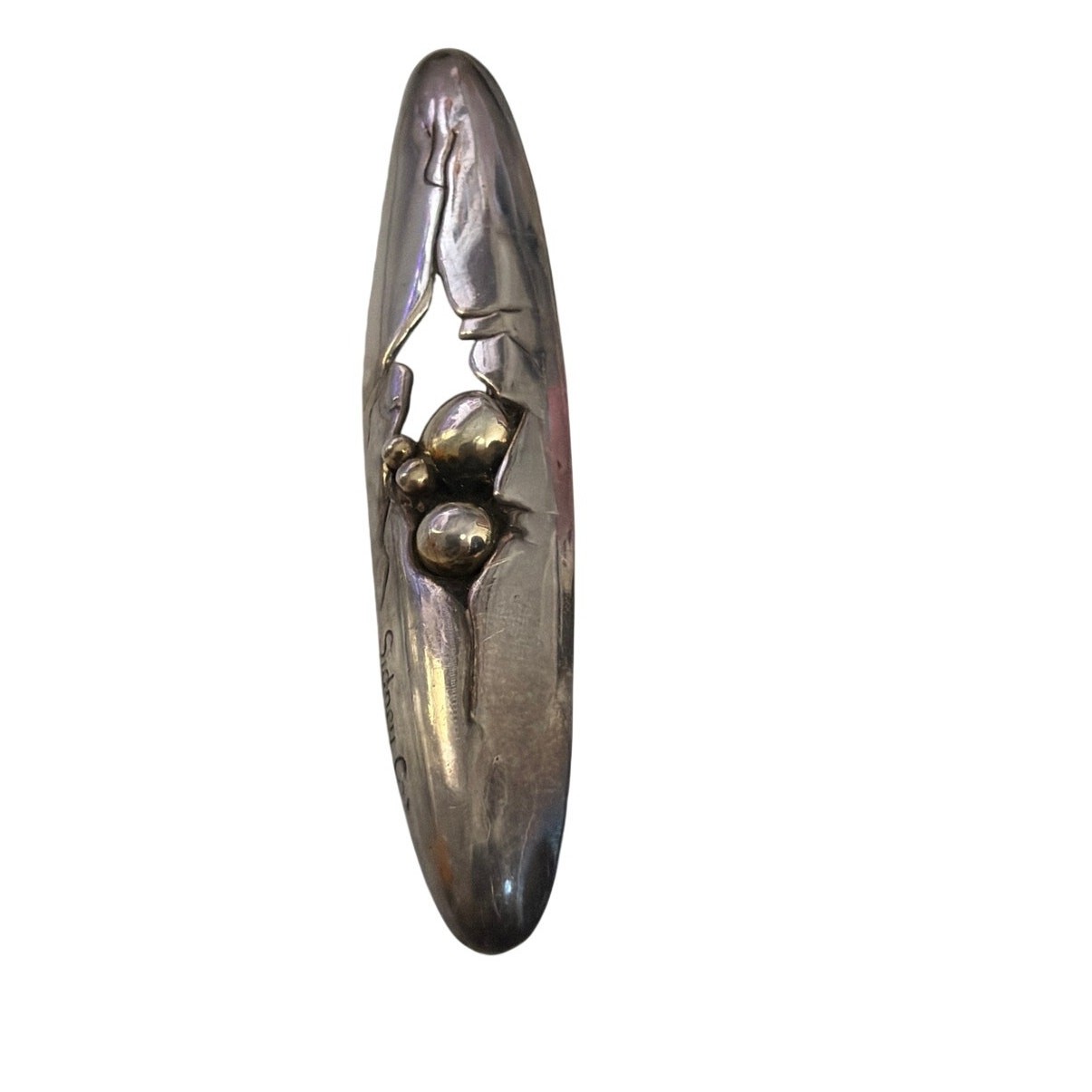 vintage modernist Sidney Carron sculptural sterling silver brooch Stamped 4″