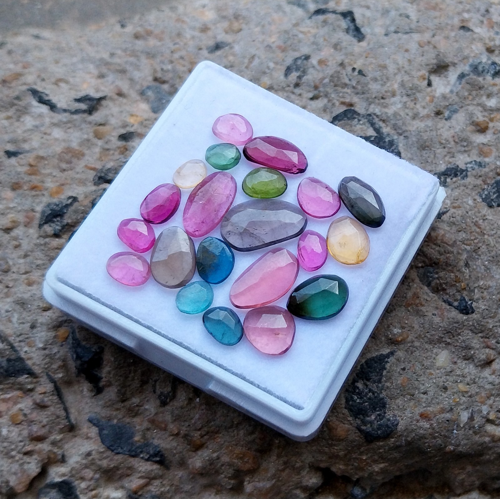 12 Ct 3.5×4.5 to 7×11.5 MM Natural Multi Color Tourmaline Rose Cut 21 Piece Lot