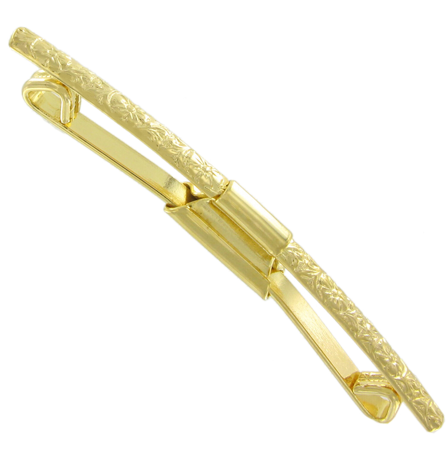 Ky & Co Gold Tone Floral Collar Bar Clip Mens Jewelry 2 1/8″ Made in USA