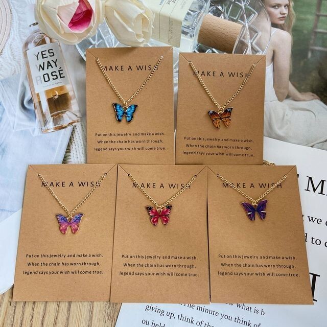Butterfly Necklace Pendant For Women Girls GIFT Make A Wish Love