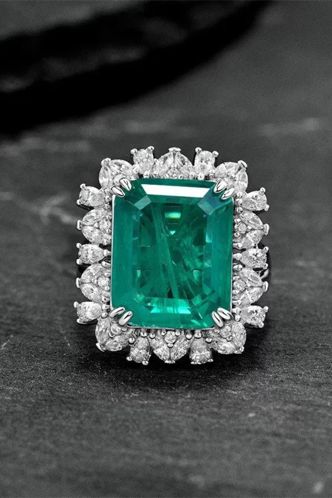 5.00Ct Emerald Cut Natural Emerald Diamond Real 14k White Gold Wedding ring