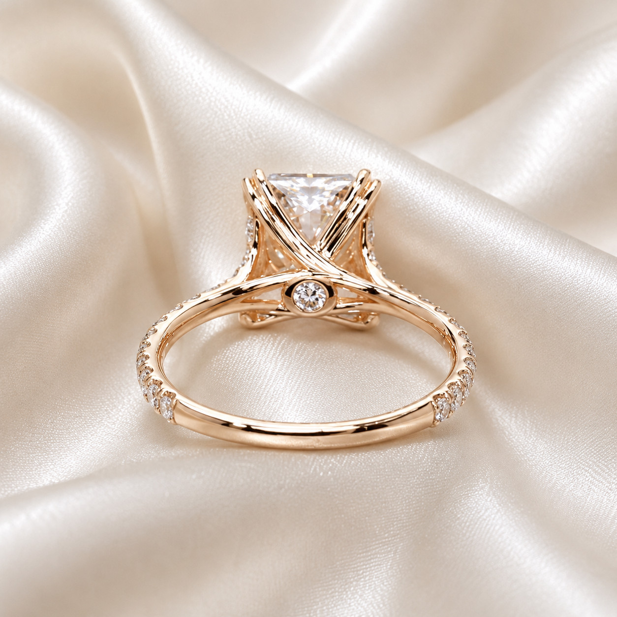 Diamond Ring 14k Rose Gold 5.35 Ct Radiant Cut Fancy Vivid Pink IGI Lab Grown