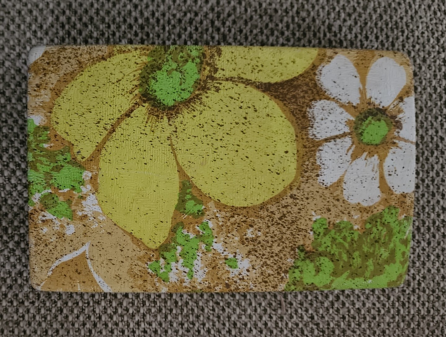 Vintage Mele Jewelry Box Floral Retro Yellow- Mustard Velvet Interior