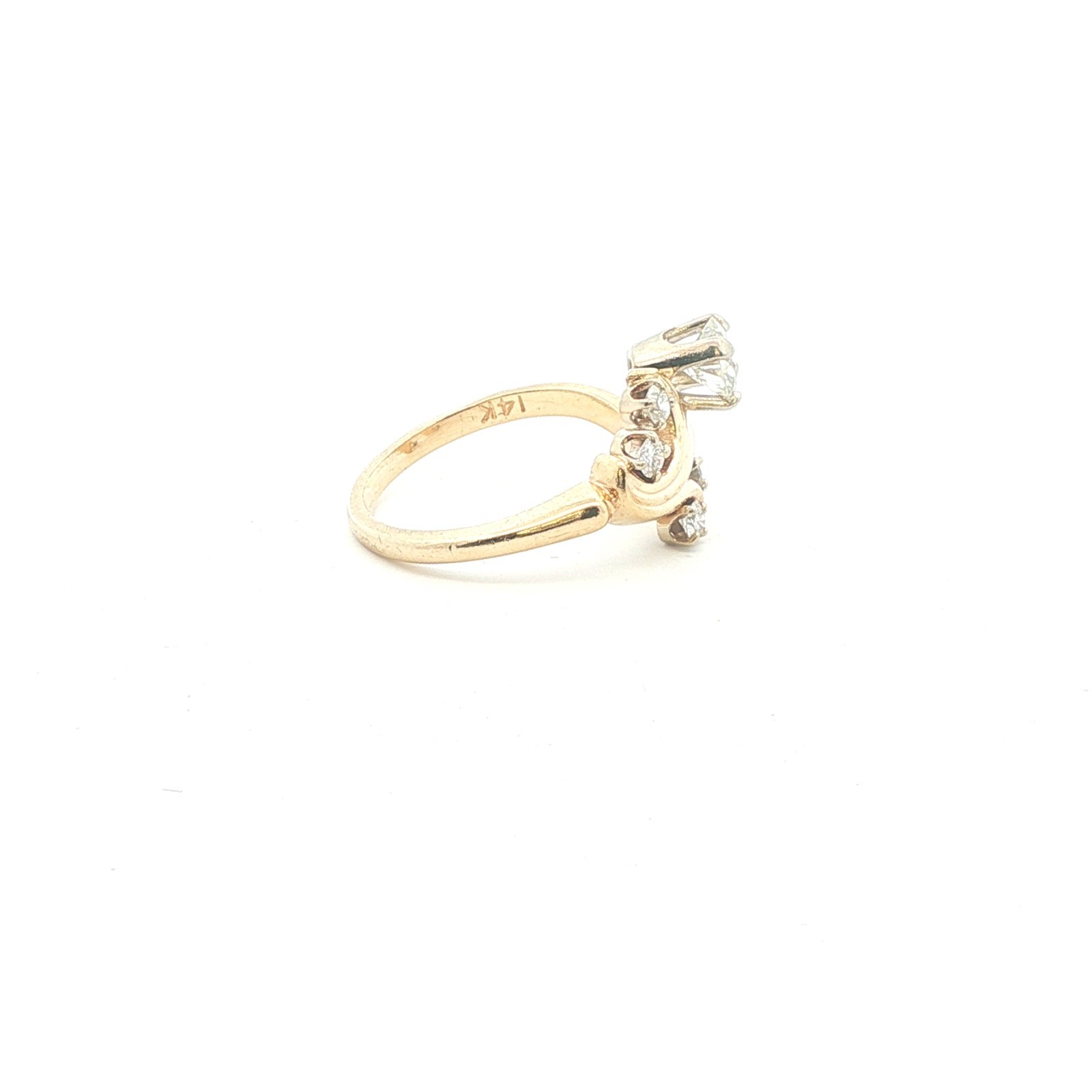 14K Yellow Gold Diamond Swirl Ring 1–1.25 CT Center Size 6.75 Vintage Style