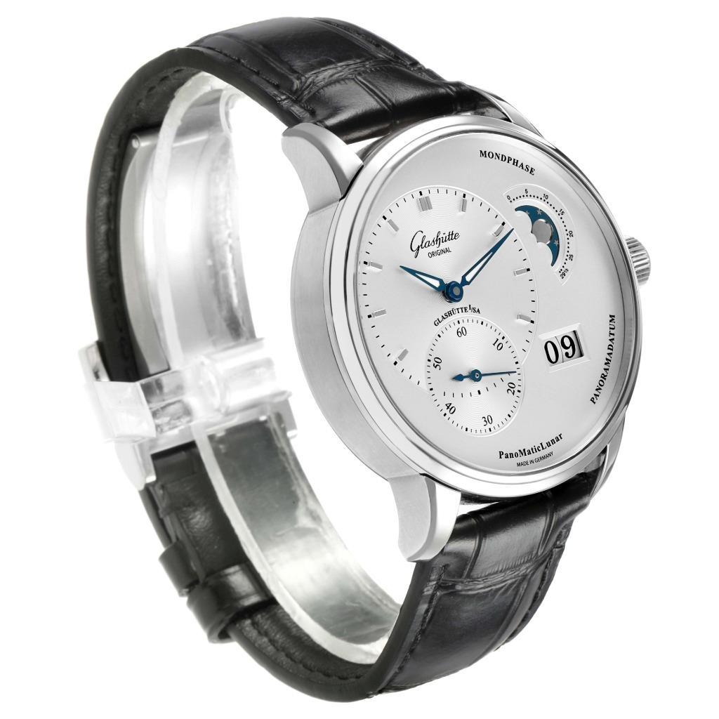 Glashutte PanoMaticLunar Steel Silver Dial Mens Watch 1-90-02-42-32-61 Box Paper