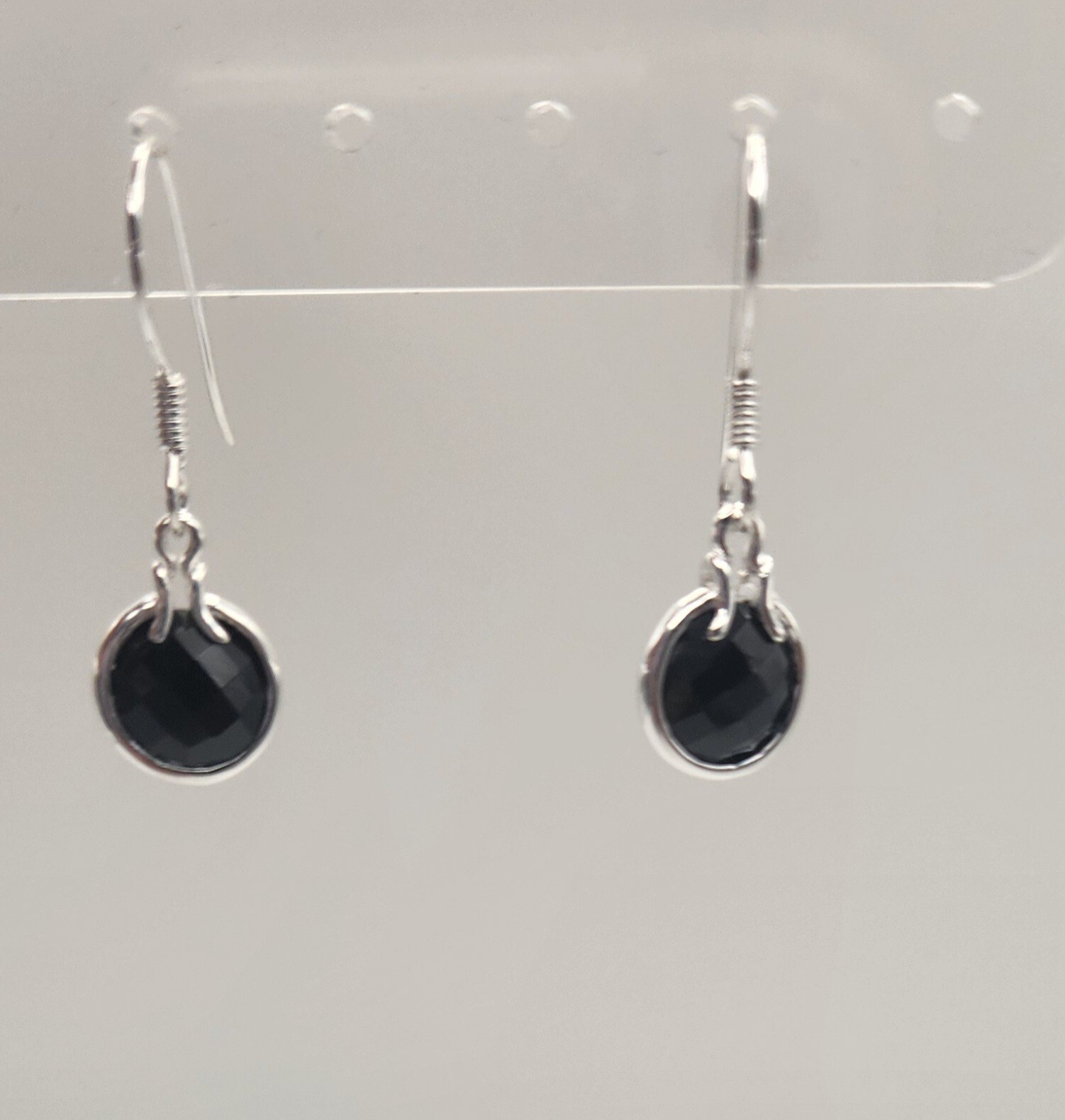 Black Spinel Round & 925 Sterling Silver Drop Earrings