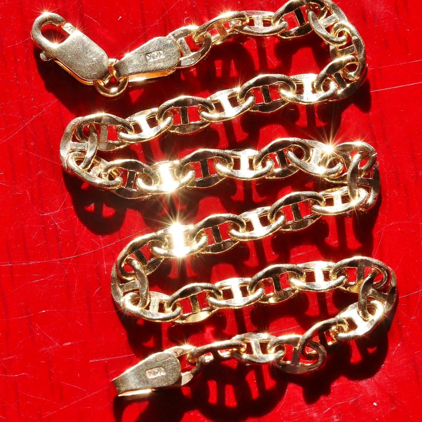 10k yellow gold bracelet 8.0″ diamond cut fancy mariner link chain 1.95g