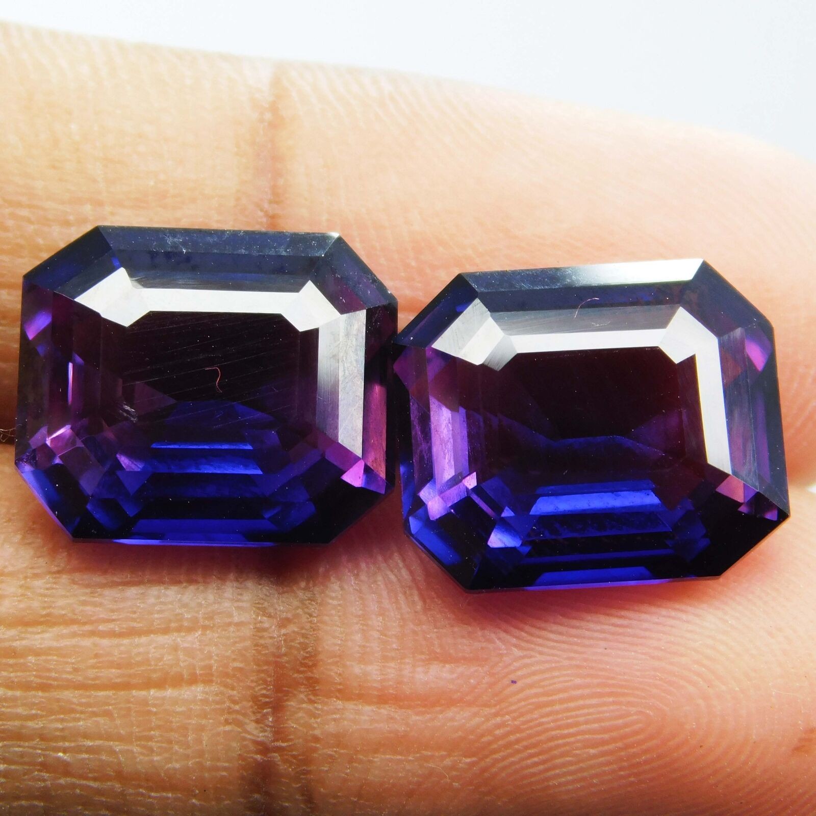 21.25 Ct NATURAL EMERALD Cut Purple TANZANITE Stone CERTIFIED Gemstone Pair