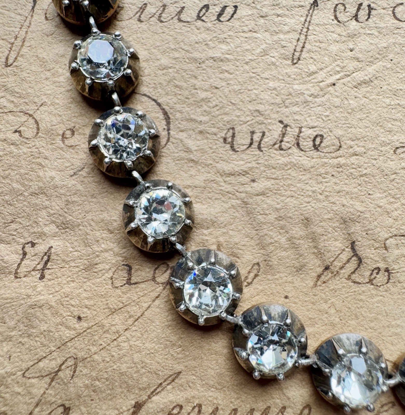 Antique Georgian Silver Paste Rivière Collar Necklace 15” Estate Rare Pre 1837
