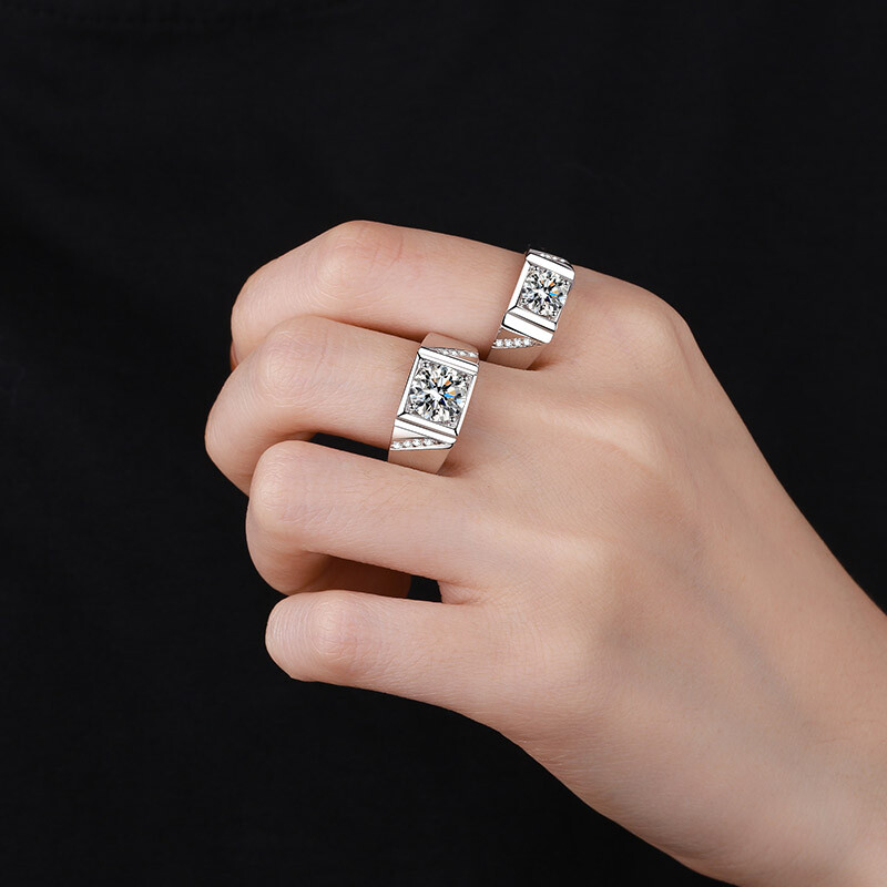 1CT 2CT VVS1 D Color Moissanite Mens Engagement Ring Band Real 925 Silver Gift