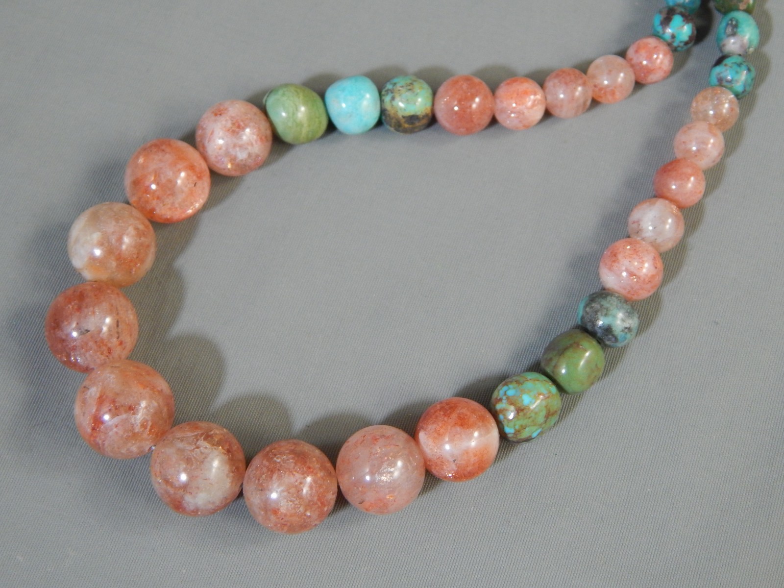 DTR Mine Finds By Jay King Graduated Sunstone & Turquoise Bead Necklace 18-20″
