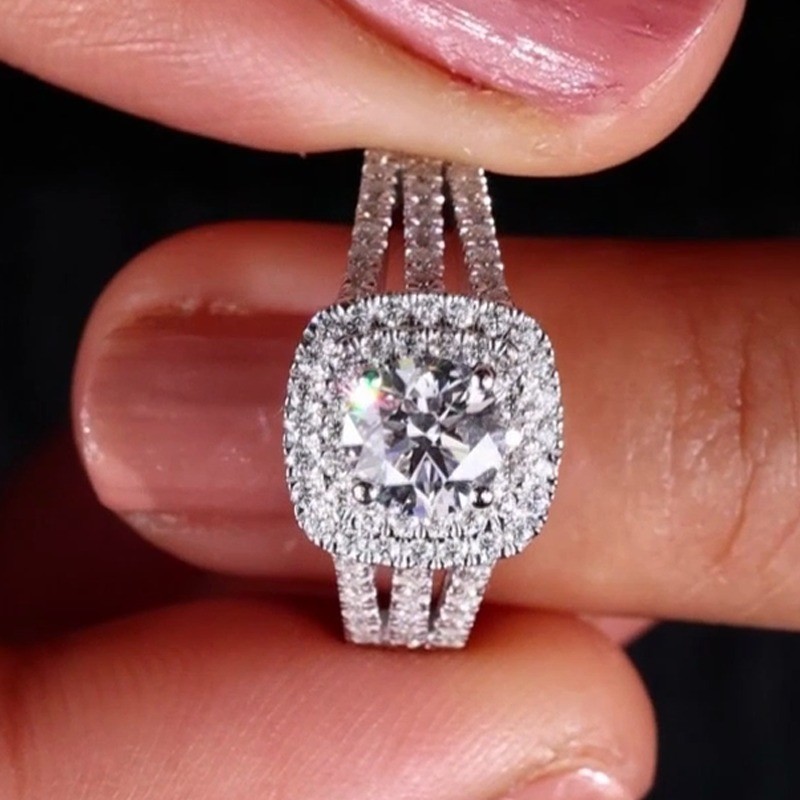 1.90 TCW Round Moissanite Double Halo Engagement Ring In 14k White Gold Plated