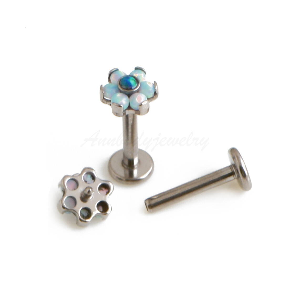 16g Titanium 5mm Opal FLOWER Cartilage Tragus Labret Forward Helix Earring Stud