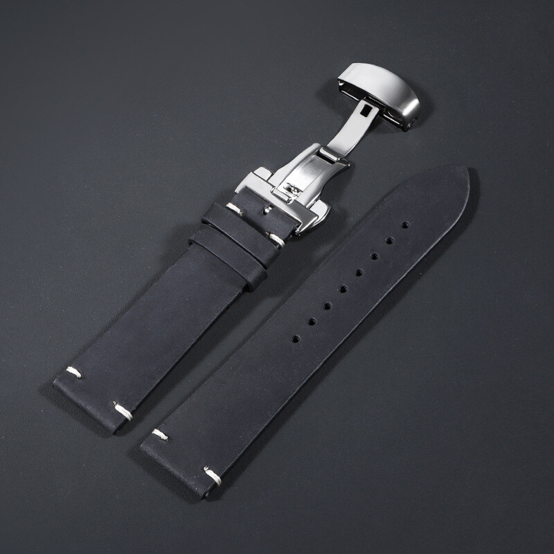 High Quality Genuine Leather Watch Strap Butterfly Buckle Band 18/20/22/24mm