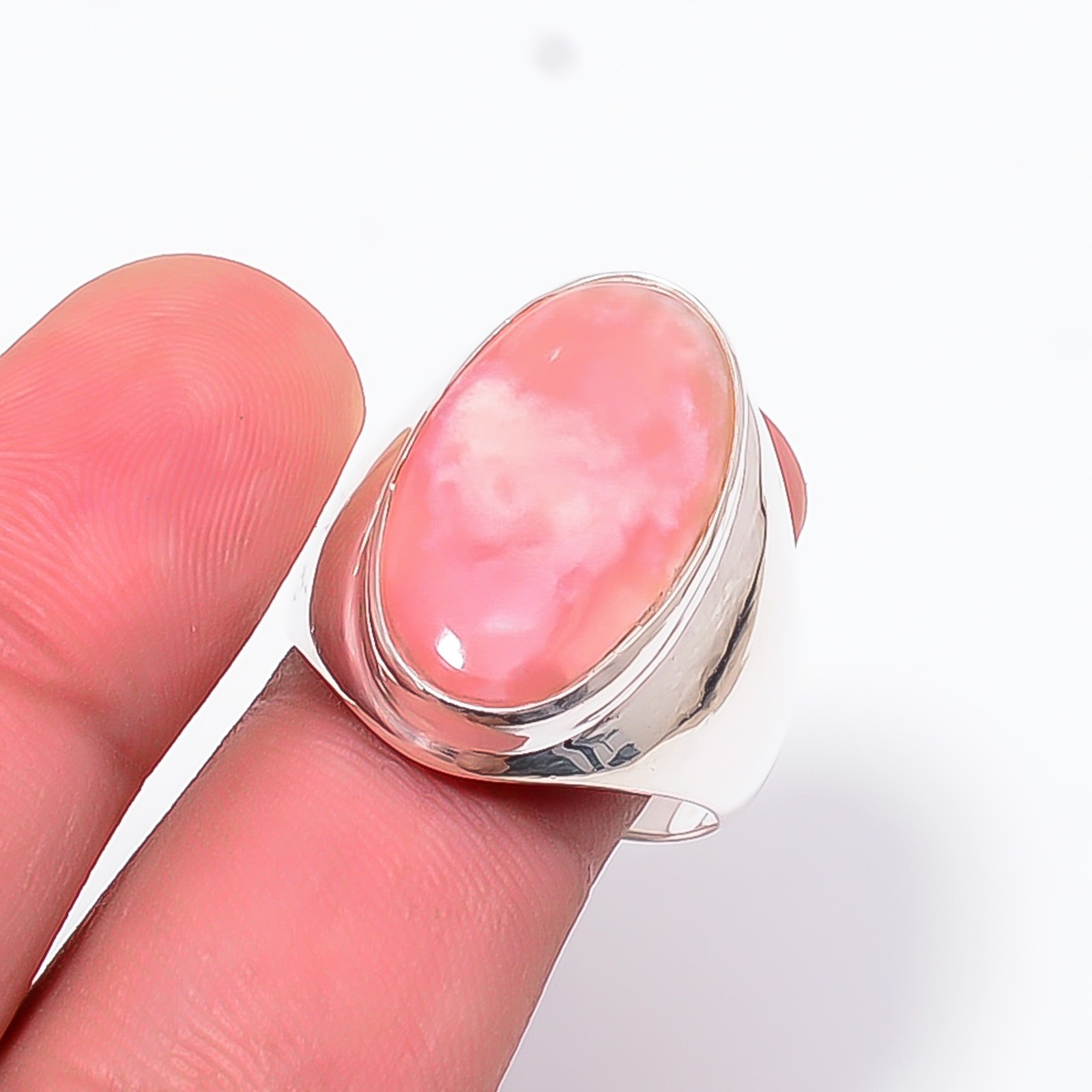 Pink Opal – Peru Designer Handmade 925 Sterling Silver Ring S.10 R126311