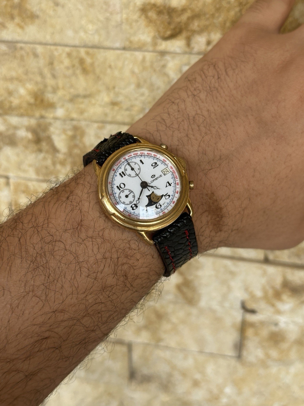Vintage Lorenz Chronograph Moonphase Valjoux 7768 Mechanical Gold Plated 39mm