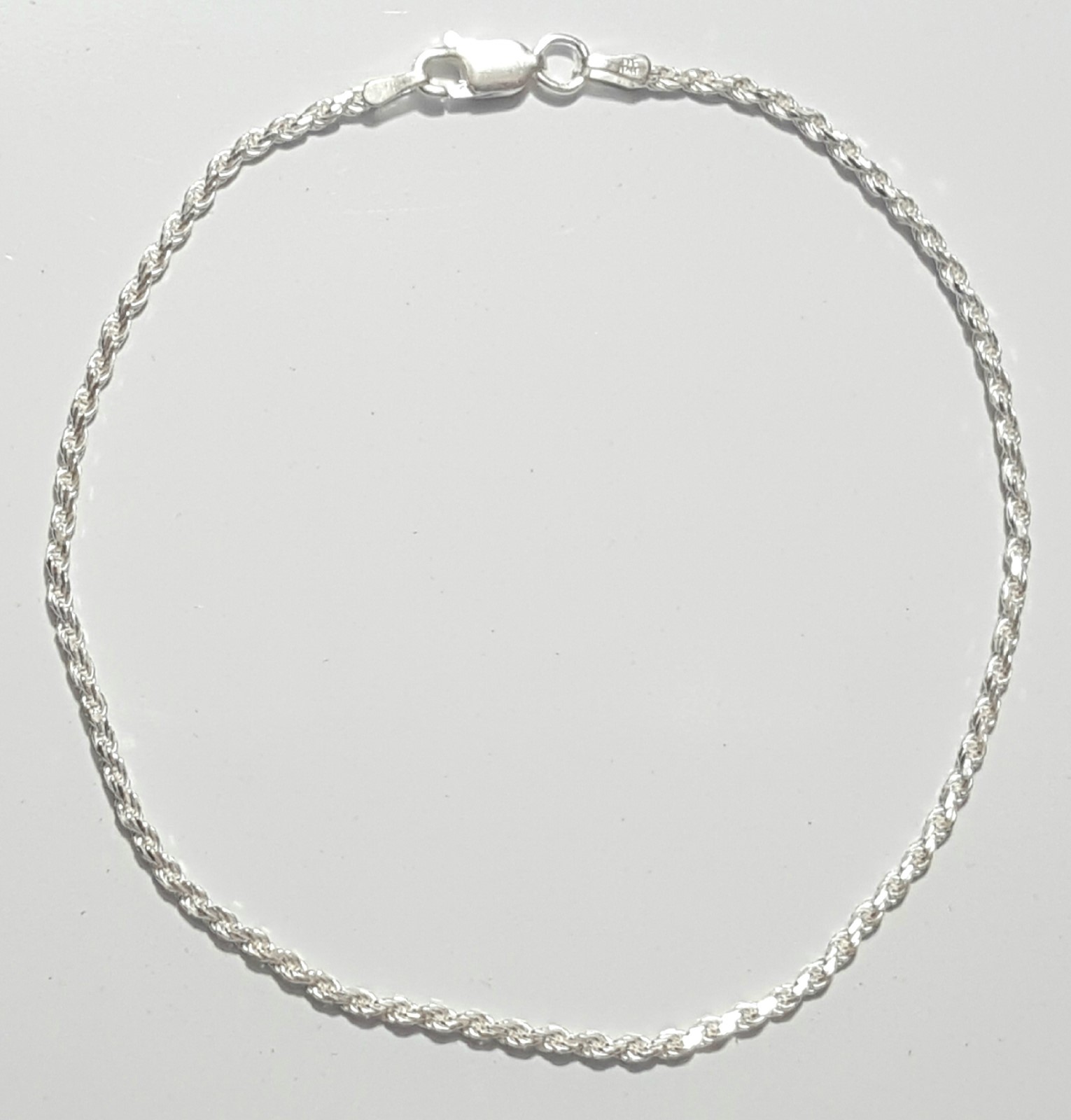 Rope Link Bracelet 8 inch Long 925 Sterling Silver 2 mm wide made in Italy